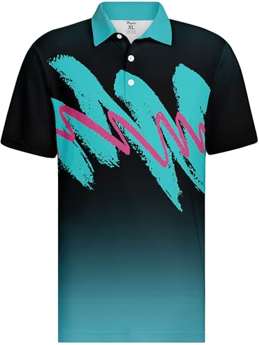 Image of PAGYMO Funny Golf Shirts for Men Crazy Printed Pattern Novelty Moisture Wicking Performance Mens Polo Shirt