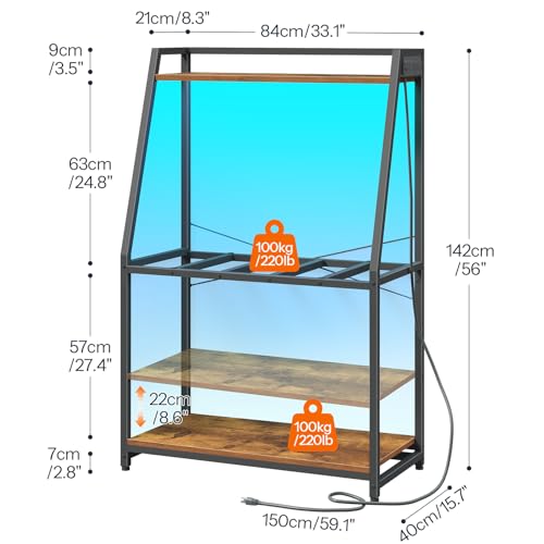 HOOBRO 20-29 Gallon Fish Tank Stand with Power Outlets and LED Light, Heavy Duty Aquarium Stand, Metal Frame Reptile Turtle Tank Stand, 33.1'' L x 15.7'' W, 300 LBS Capacity, Rustic Brown BF41UDFT01 - Image 4