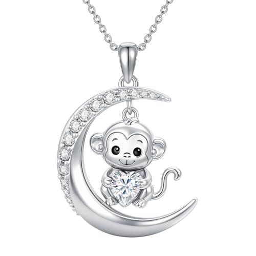 Image of PROESS Animal Birthstone Necklace 925 Sterling Silver Otter /Axolotl /Hippo /Elephant /Dachshund /Monkey /Red Panda Pendant Necklace Animal Birthstone Jewelry Gifts for Women