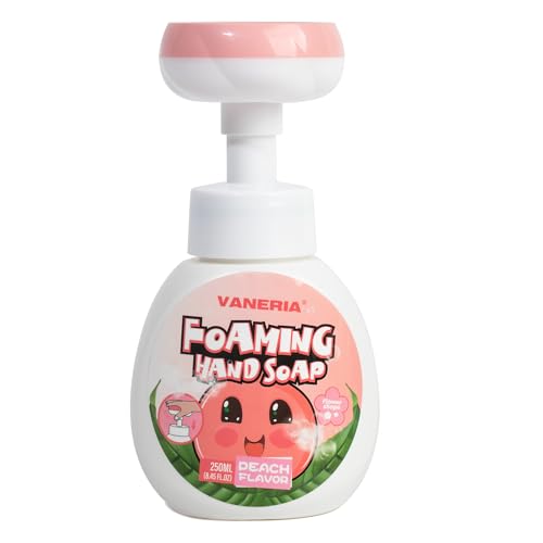 VANERIA Kids Jabón Espumoso de Manos, Sello de Flores, Jabón de Manos Hidratante y Suave para Bebés, Niños y Adultos con Piel Sensible 250ml/8.45 Fl Oz