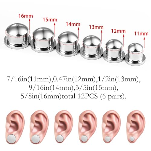 14G-5/8(1.6mm-16mm) Full Size Stainless Steel Ear Stretching Kit with 2PCS O-Rings/Pair,Comfy Pain-free Single Flared Dead Stretching Gauges Tunnels Plugs,Black Silver Body Piercing2
