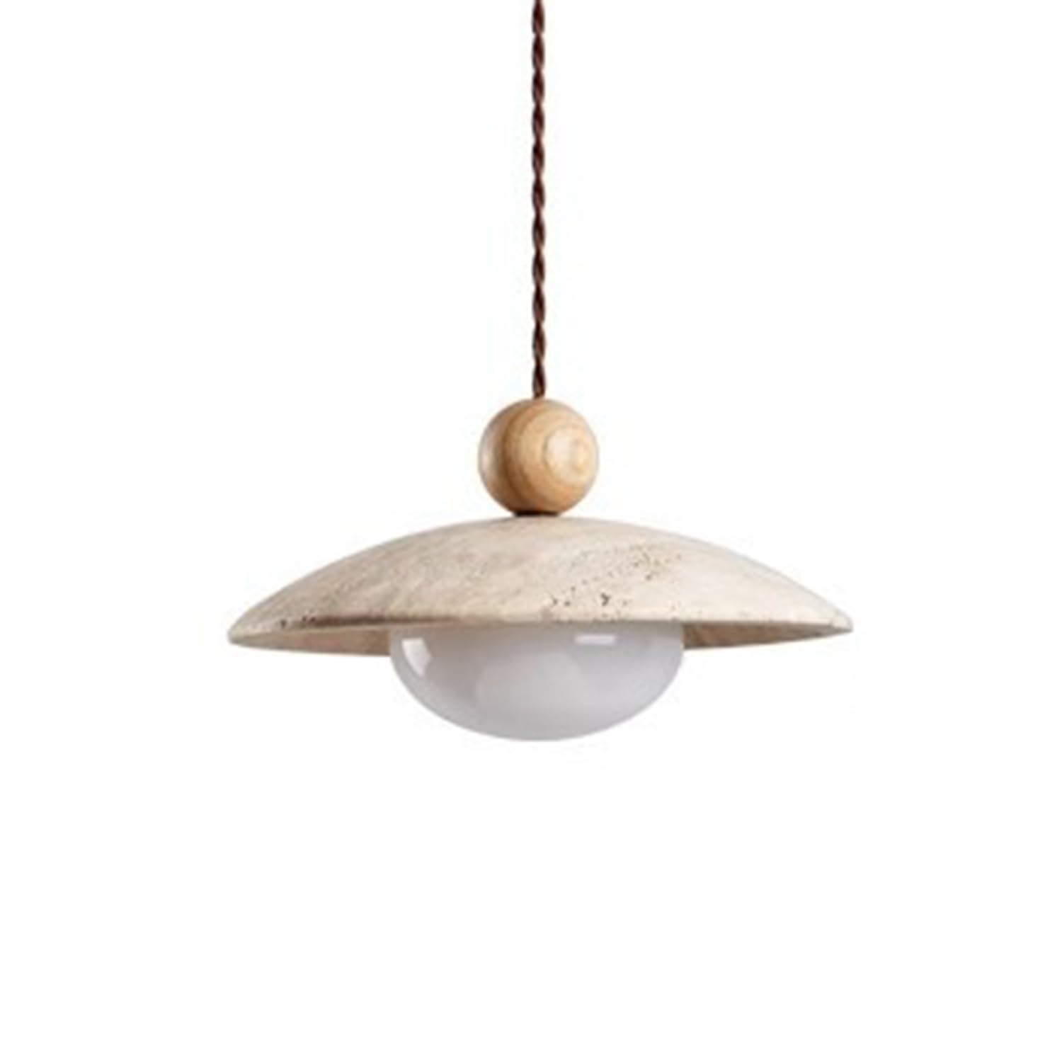 MTNROO Yellow Travertine Pendant Ceiling Chandelier 9.8 in Hanging Lights Semi-Circular Natural Porous Travertine Stone Spherical Wood Art Decoration G9 Socket Wabi-sabi Style for Bedroom