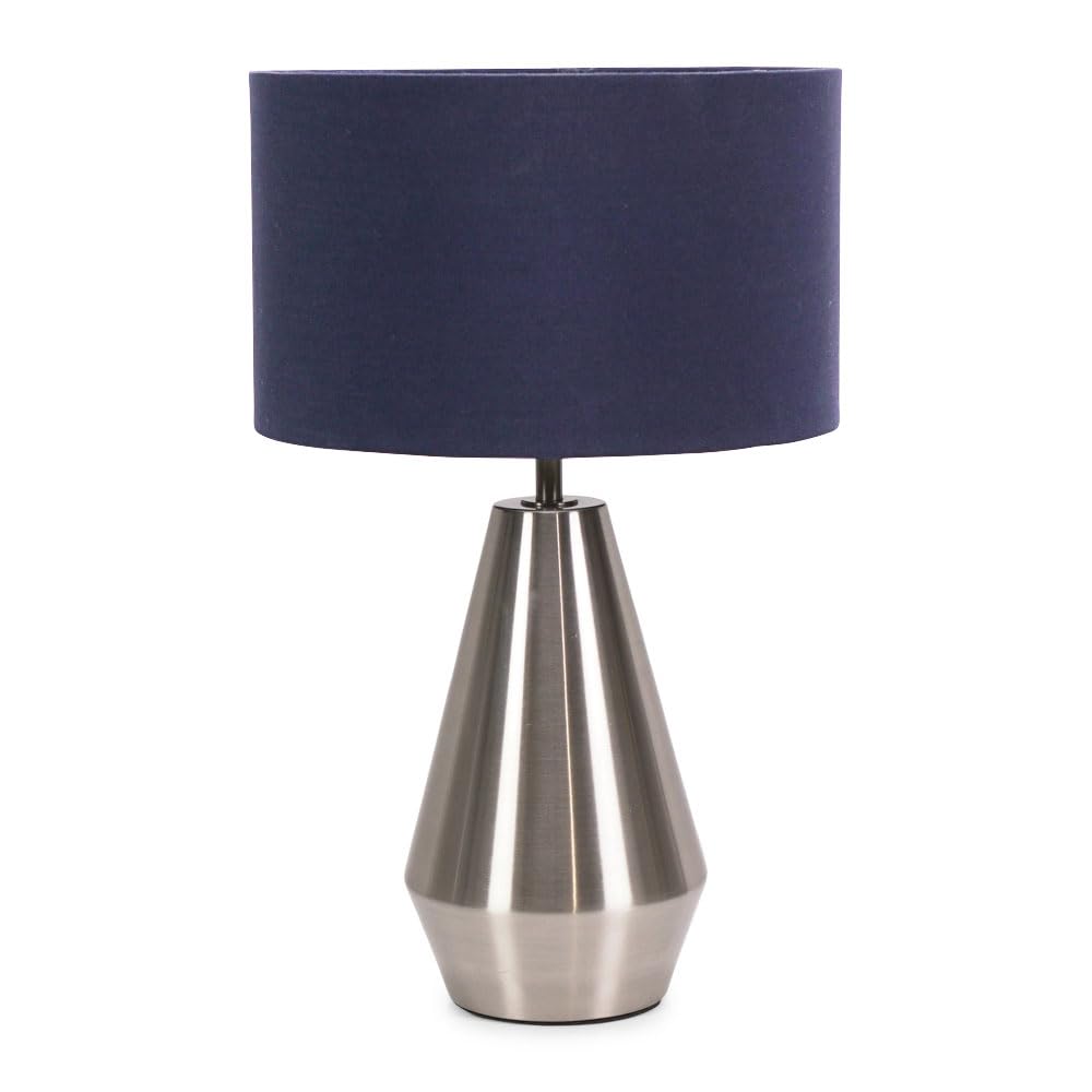 Valuelights Unisex Navy Jax Brushed Chrome Dimmable Touch Table Lamp W/ Fabric Drum Shade In