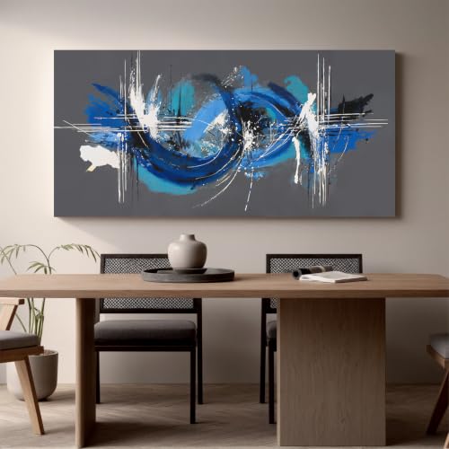 Large Blue Gray Elegant Canvas Abstract Wall Art For Living Room 29"×58" by LJ CHIXUFA ART - Used condition - Image 5