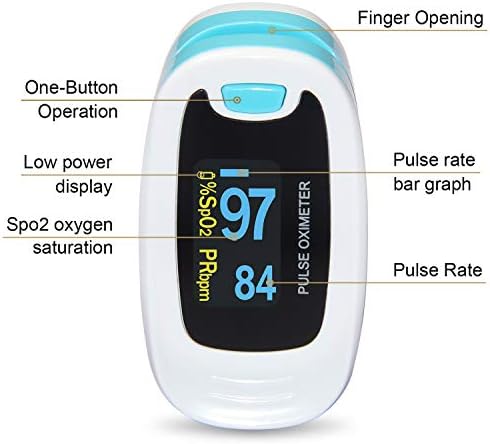 CONTEC-50N Finger Pulse Oximeter SpO2 Blood Oxygen Saturation MonitorPortable Blood Oxygen Monitor for Heart Rate SpO2 Level,Soft Silicone Ring Spo2 Monitor for Adult with TFT Screen(Blue)