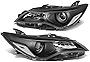 [Halogen Model] Factory Style Projector Headlight Lamps Assembly Compatible with Toyota Camry XV50 2015-2017, Driver and Passenger Side, Black Housing Clear Corner
