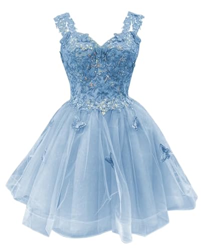Image of Youjiayi 3D Butterfly Short Homecoming Dresses for Teens Off Shoulder DAMA Dresses for Quinceanera Glitter Sequin Prom Dress