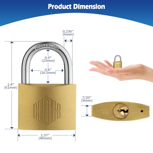 Image of HOX 12-Pack Keyed Padlock, Waterproof and Rustproof, Solid Brass Lock with 1-1 /4 inch Wide Body, Padlock with Keys for Storage Unit, Sheds, Garages and Fence