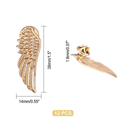 CHGCRAFT 6 Pairs Angel Wings Brooches Pin Light Gold Wing Alloy Brooches for Suit Shirt Collar Lapel Pins Sweater Shawl Coat Breastpin Accessories for Wedding Party Jewelry, 14x38x1.8mm
