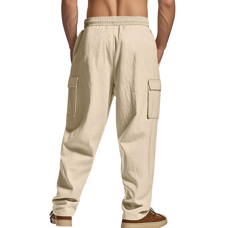 Fashion Linen Pants for Mens Summer Casual Trousers Comfy Loose Fit Solid Color Drawstring Waist Pant Lightweight2