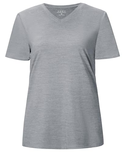 Runhit Sportshirt Damen Kurzarm UV Shirt UPF 50+ Sonnenschutz Funktionsshirt Atmungsaktiv Schnelltrocknend Laufshirt V-Ausschnitt Locker für Yoga Fitness Sport Gym