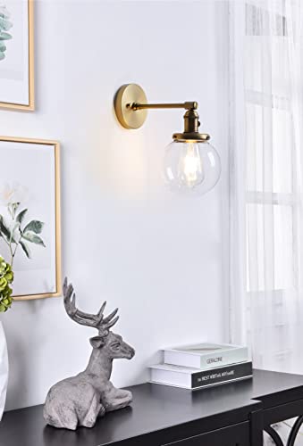 Image of Phansthy Antique Industrial Wall Lamp Globe Wall Light with 5.9 Inches Glass Lampshade, Vintage Wall Sconce with On Off Switch for Bedroom Bathroom Vanity Light (Antique)