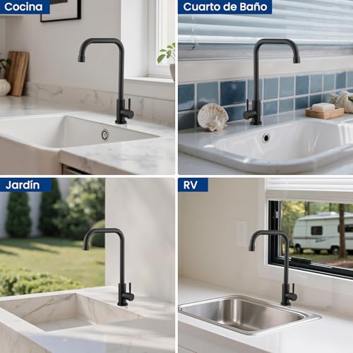 CECIPA kaltwasserhahn, 360° Drehbarer Wasserhahn Kaltwasser, Edelstahl Kaltwasser Armaturen für Küche, Gäste WC, Garten, Wohnmobil, Schwarz