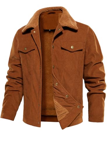 FANARCHER Men's Corduroy Jackets Sherpa Lined Fleece Trucker Work Jacket Cotton Turn-Down Collar Coats Winter Warm Outwear