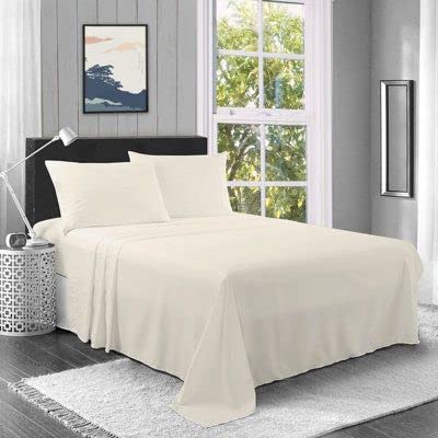 Image of Flat Bed Sheet with 2 Pillow Covers 600 Thread Count 100% Egyptian Cotton Bedsheet Super King Size Beige Comfortable & Durable Sheet