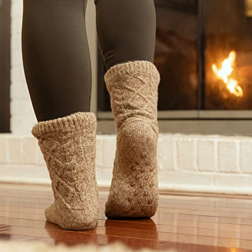 Image of Slipper Socks for Women with Grippers Non Slip, Sherpa Lined Slipper Socks