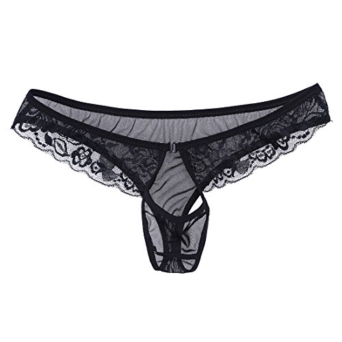AGJGFM Men's Open Front Hole Lace Sissy Panties Girly Ruffled Knickers Underwear Black