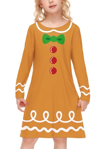 BesserBay Christmas Girls Ugly Xmas Theme Long Sleeve Midi Dress 4-12 Years
