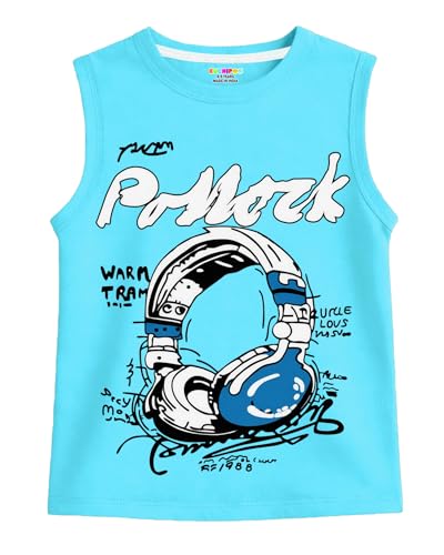 Image of Kuchipoo Boys Sleeveless Cotton Tshirts | Printed Round Neck Kids Tshirts for Summer Wear | Pack of 4