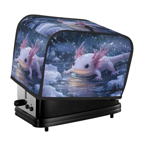 Cubierta para tostadora, 2 rebanadas, ajolote de invierno en estanque congelado, cubierta para tostadora con bolsillos para cocina, cubierta de electrodomésticos pequeños y protección de huellas