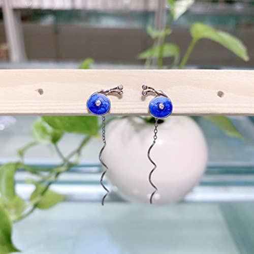 Boucles d'oreilles en argent S925 au design d'ondes d'escargot bleu de haute joaillerie