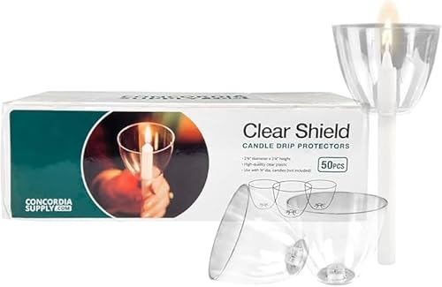 Concordia Supply Clear Shield Candle Drip Protectors - (Pack of 50) Wax Catcher for Candlesticks, Convenient for Church Vigils, Memorials, Congregational, & Christmas Eve Candles