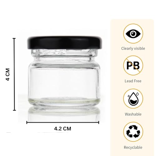 Image of Glassbunny Round Mini Clear Honey Jars for Wedding Favor, Baby Shower, 33 Gram Small Glass Favor with Airtight Black Lids, Gift Jars, Sample Body Butter, Jam, 1 oz, Pack of 12