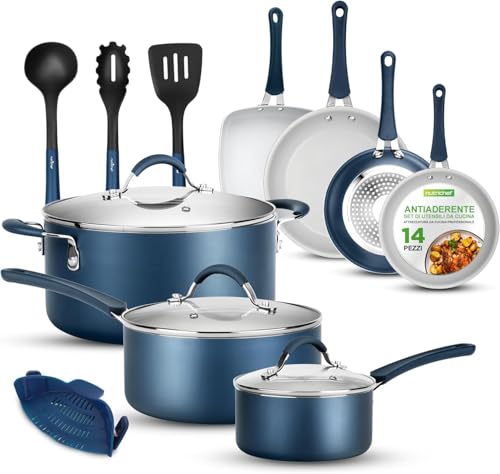 MANIGLIE A TOCCO FREDDO: Il set di padelle antiaderenti presenta maniglie ergonomiche e resistenti al calore, garantendo una cottura confortevole e sicura. Offre un design metallico elegante con bordi in acciaio inossidabile lucidato anti-graffio che aggiungono un tocco elegante alle padelle antiaderenti.