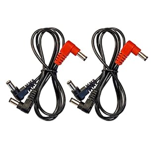 9.5" length of flexible cable between the RED plug and to one of the BLACK DC Barrel Plugs. The length of flexible cable between the RED plug and the other BLACK DC Plug is about 17.5" inches. The overall length tip to tip of the entire cable is abou...