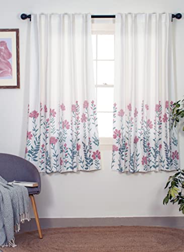 Image of Tranquebar Curtain Co. Window Curtains 6 Feet, 60-65% Room Darkening, Pink Floral Print, Cotton Curtains for Window, Cotton Curtains 6 Feet Long Set of 2, BackTab Loops, Mazzo (183cm) - Set of 2