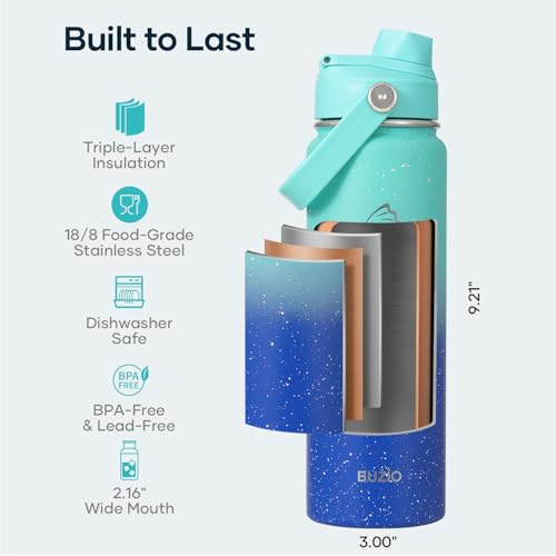 Image of BUZIO 24 oz Insulated Stainless Steel Water Bottle with Straw & Spout Lids
