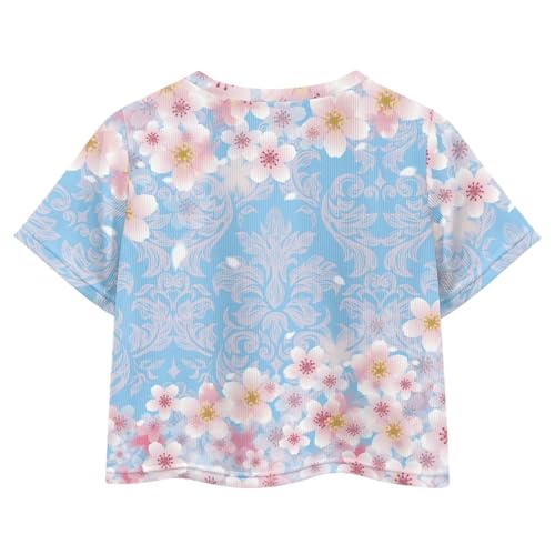 Image of Girls Summer Crop Top Outfits Short Sleeve T Shirts Kids Cute Clothes Tees Blouse