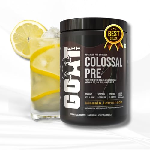 Image of Colossal Pre | PreWorkout Powder (Masala Lemonade 360gm 30 Servings) 200mg Caffeine 3.5g Beta-Alanine 3g Citrulline 1.5g Arginine 1g Creatine with Himalayan Pink Salt