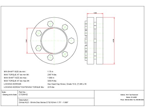 Climax Metals C732M-62 Shrink Disc, Heavy Duty, Steel with Zinc Plated Outer Rings, 62 mm Diameter Bore, 2.44