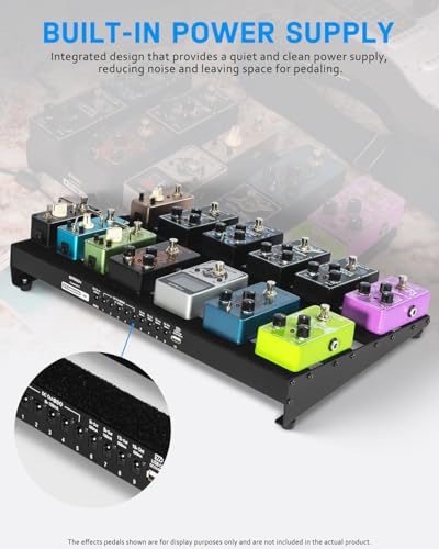 Image of STRICH Pedal Board with Built-in Power Supply, Guitar Pedal Board 18 inch x 11 inch2.65lb Lightweight Aluminum Alloy with Pedal Cables, Bag, Hook Loop Strips STANDARD 18