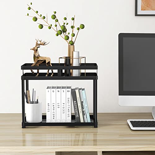 Fle Under Sink Organizer, 2 Tier Metal Under Bathroom Sink Storage Baskets With Hooks, Self Adhesive Black Under Sink Shelf Organizer For Bathroom Kitchen #TOP1