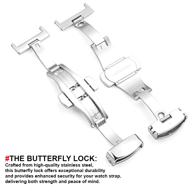 Image of DBLACK ''DSLCK3'' Butterfly Lock Stainless Steel Deployment Buckle Double Push Spring Clasp for Watch strap / / For 16mm, 18mm, 20mm, or 22mm Watch Bands (Silver, Choose Your Size)