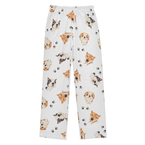 Boys' Pants Cute Dog and Paws White Long Bottoms Jogger Pants Elastic Waist Trousers with Pockets S-XL
