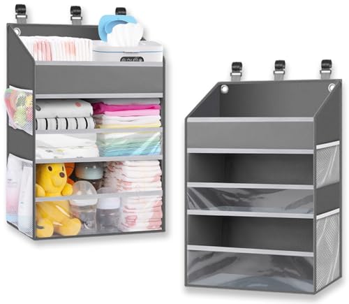 Image of PHOTOONE Hanging Diaper Caddy Organizer Crib Organizer–Spacious Baby Girl/Boy Diaper Organizer for Changing Table, Playpen/Wall- Hold 90+ Diaper-Grey