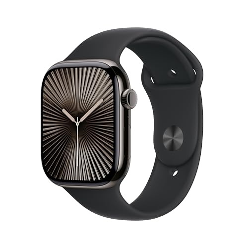 Apple Watch Series 10 [GPS + Cellular 46mm case] Smartwatch with Slate Titanium Case with Black Sport Band - M/L. Fitness Tracker, ECG App, Always-On Retina Display, Water Resistant by Apple - Used condition - US$395.57