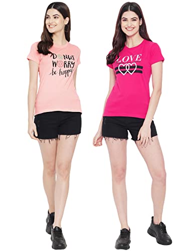 Image of Preneum Women 's Cotton Half Sleeve Regular Fit Printed T-Shirts for Women and Girls | Women Tshirt | Women Top | Combo Pack of 2