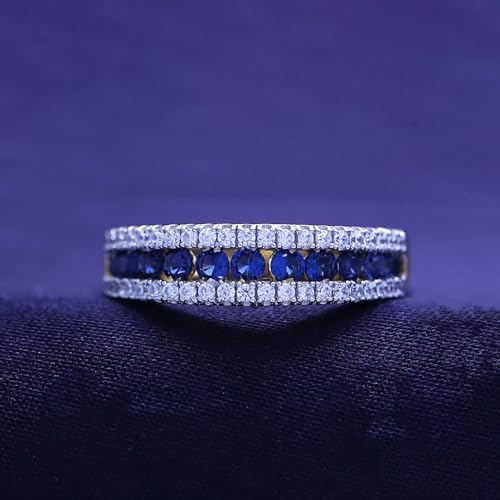 SAVEARTH DIAMONDS Round Cut Simulated Blue Sapphire And Cubic Zirconia Channel Set Engagement Wedding Band Ring In 14k Gold Over Sterling Silver Jewelry For Women Gifts For Her3