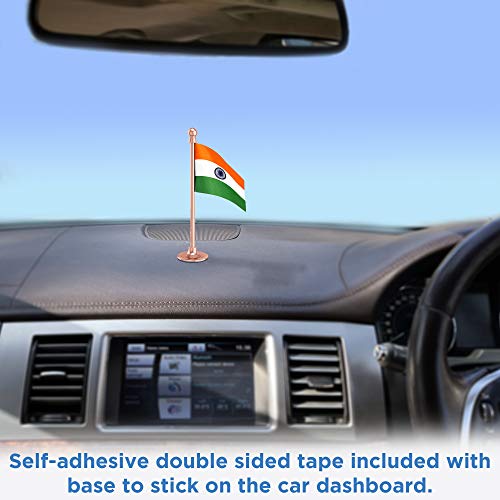 Image of The Flag Corporation Indian Car Dashboard Flag 2in x 3in With a Blush Rose Gold Stainless Steel Base