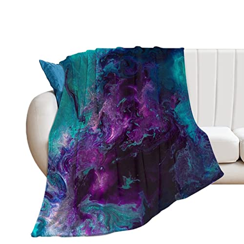 Galaxy Purple Teal Turquoise Flannel Fleece Throw Blankets 50"X40" Lightweight Fluffy Winter Fall Blanket Cozy Soft Fuzzy Plush Home Decor For Couch Bed Sofa Bedroom Living Room Travel #TOP1