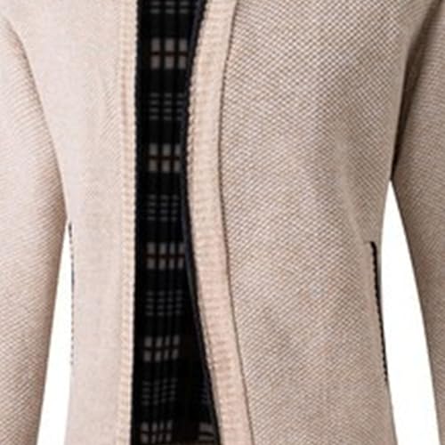 Men's Slim Fit Zipped Knitted Cardigan Classic Casual Long Sleeve Stand Collar Sweater Fleece Lined Warm Outwear (Apricot1,3X-Large)3