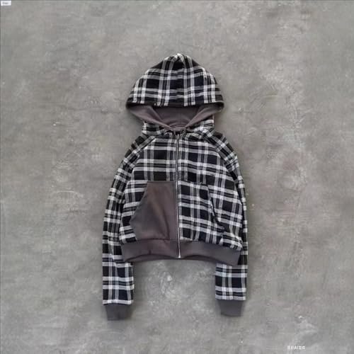 Men's retro checkered printed full zip cardigan, reversible hoodie, casual hip-hop style streetwear with pockets4