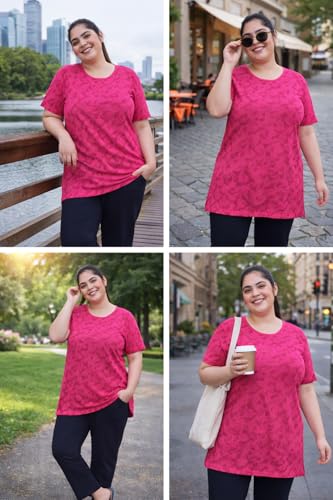Image of RYSH Women's All-Over Printed Cotton Plus Size Longline T-Shirt with Pockets