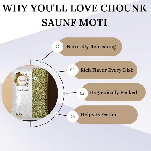 Image of Chounk Premium Whole Fennel Sauff Seeds - 400g (Pack of 4) | Natural Big Fennel Seeds | Moti Saunf with No Preservatives & No Additives | Fresh and Natural Badishep Sompu Variyali | Mouri Saunf