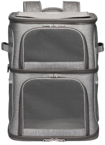 キャリーバッグ 2匹用 ペットリュック 猫用ショルダーバッグ ペットキャリー 分離可 ショルダーバッグ 猫用小屋 メッシュ 通気性 通院用 旅行 2層 便利 アウトドア 防災 多頭飼い 折り畳み 軽量 臭気がない 大空間 (グレー, 36x28x49.5c