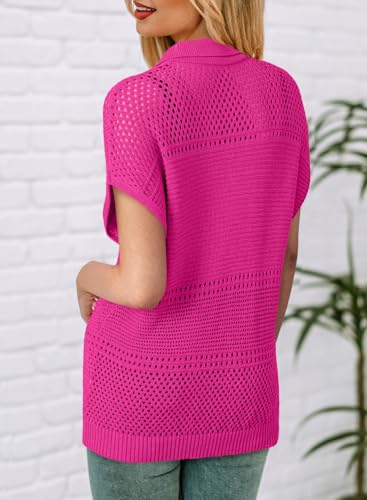 Image of Dokotoo Womens Tops 2026 Summer Spring Casual V Neck Short Sleeve Sweater Crochet Tops Casual Dressy Blouses